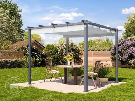 PRIMEYARD Pergola 3x3 m pavillon avec toit rétractable gris - construction en acier