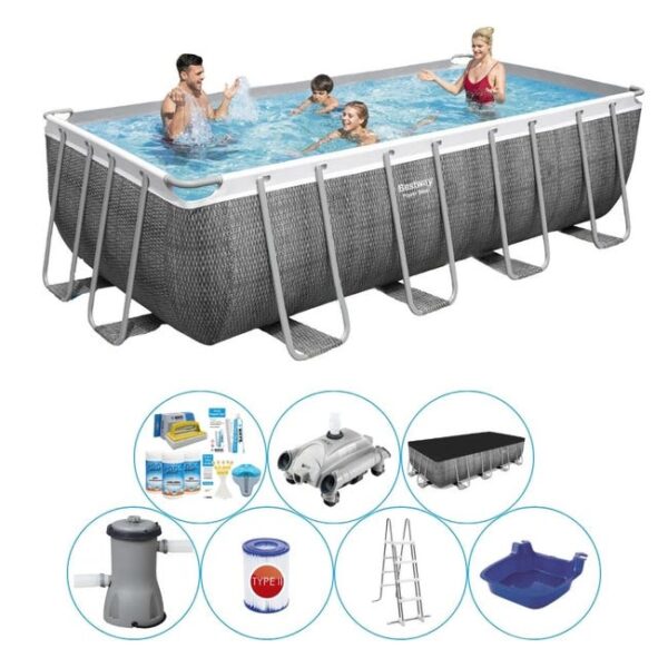 Ensemble de piscine tout en 1 - Bestway Power Steel Rattan 488x244x122 cm