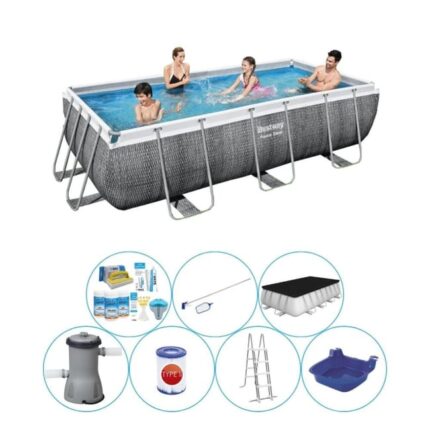 Paquet de piscine tout en 1 - Bestway Power Steel Rattan 404x201x100 cm