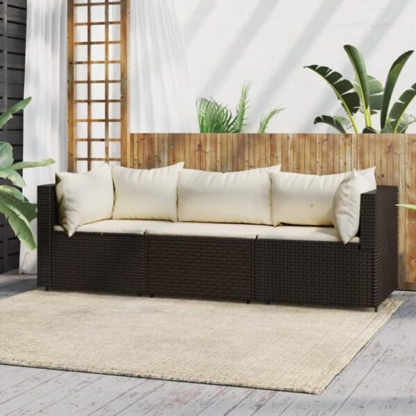 The Living Store - Salon de jardin 3 pcs avec coussins marron résine tressée