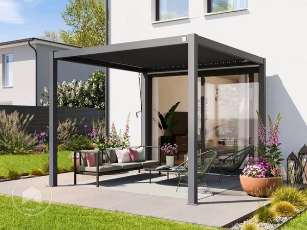 PRIMEYARD Pergola 3x3 m poteaux en aluminium avec lames orientables en acier pavillon gris