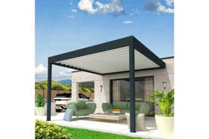 Pergola rétractable CONCEPT Mixte Gris anthracite / Blanc 4,50x5,213m Moteur + Télécommande