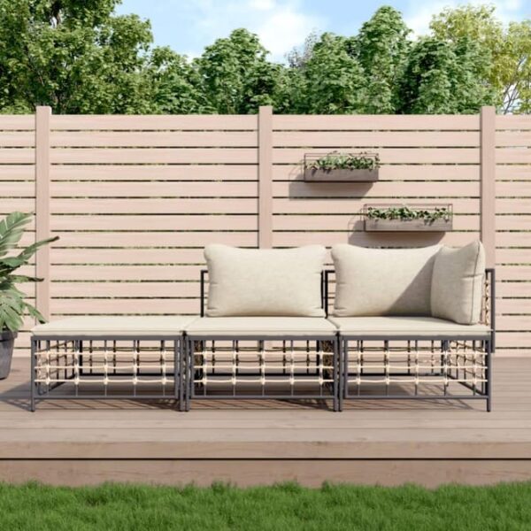 The Living Store - Salon de jardin 3 pcs avec coussins anthracite résine tressée