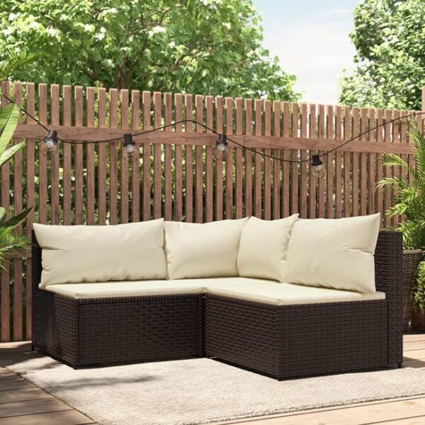 The Living Store - Salon de jardin 3 pcs avec coussins marron résine tressée