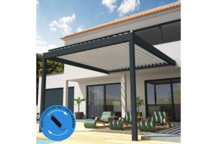 Pergola Bioclimatique COCOON perpendiculaire Horaire Mixte Gris anthracite / Blanc 4,576x4,00m Verin