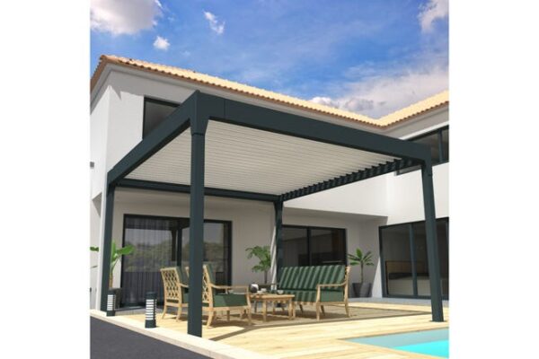 Pergola Bioclimatique COCOON XL îlot Mixte Gris anthracite / Blanc 4,50x6,025m Verin