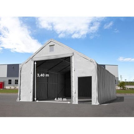 8x12 m hangar, porte 4x3,4 m, PRIMEtex 2300, anti-feu, gris, avec statique (type de sol : béton)