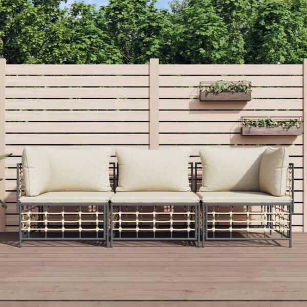 The Living Store - Salon de jardin 3 pcs avec coussins anthracite résine tressée