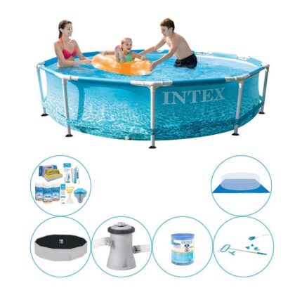 Set de piscine combinée - Intex Metal Frame Ronde Plage 305x76 cm