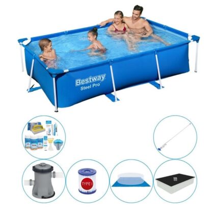 Bestway Steel Pro Rectangulaire 259x170x61 cm - Bleu - Super Set de piscine