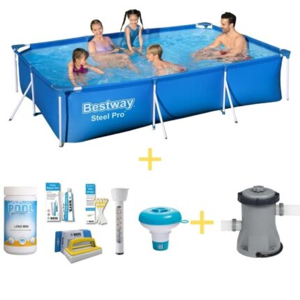 Bestway Piscine - Steel Pro - 300 x 201 x 66 cm - Avec WAYS Kit d'entretien & Pompe de filtrage