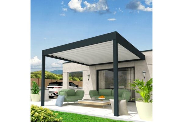 Pergola rétractable CONCEPT Mixte Gris anthracite / Blanc 5,00x3,005m Moteur + Télécommande