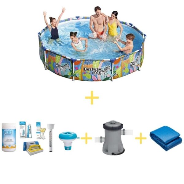 Bestway Piscine - Steel Pro - Animaux - 305 x 66 cm - Avec WAYS Kit d'entretien, Pompe de filtrage & Tapis de sol