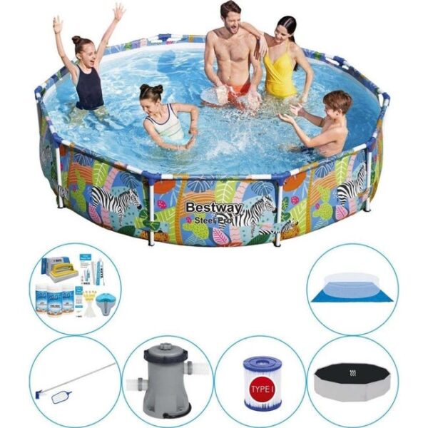 Bestway Steel Pro Ronde Édition d'animal 305x66 cm - Ensemble de piscine tout en 1