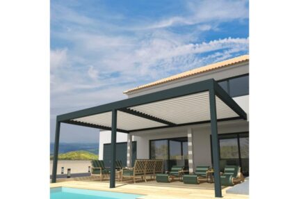 Pergola Bioclimatique COCOON XL Mixte Gris anthracite / Blanc 7,00x3,060m Verin + LED