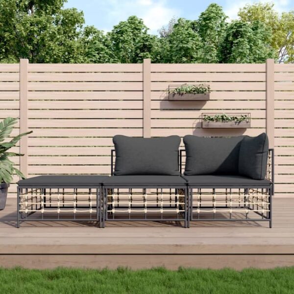 The Living Store - Salon de jardin 3 pcs avec coussins anthracite résine tressée