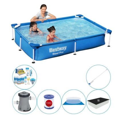 Bestway Steel Pro Rectangulaire 221x150x43 cm - Bleu - Super Set de piscine