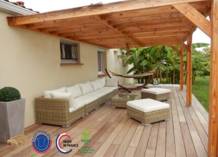 Charpente pergola adossée 500cmx300cm, Bois DOUGLAS Français label PEFC (Carport - Auvent - Abri terrasse), surface 15 m².