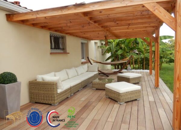 Charpente pergola adossée 500cmx300cm, Bois DOUGLAS Français label PEFC (Carport - Auvent - Abri terrasse), surface 15 m².