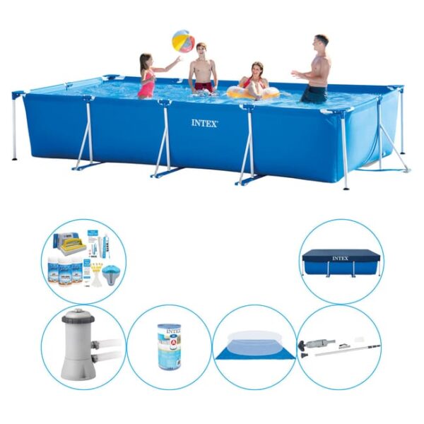 Intex Frame Pool Rectangulaire 450x220x84 cm - Piscine avec des accessoires