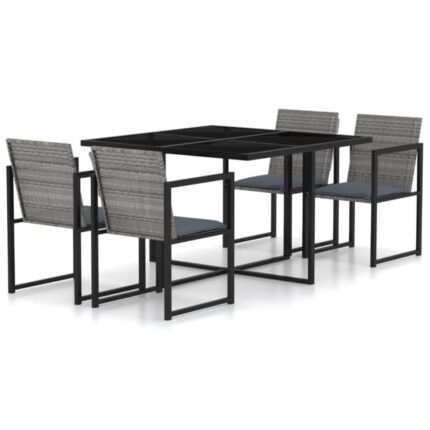 The Living Store - Mobilier à dîner de jardin 5pcs et coussins résine tressée vris