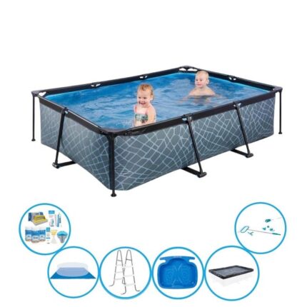 EXIT Piscine Stone Grey - Frame Pool 220x150x60 cm -- Ensemble de piscine
