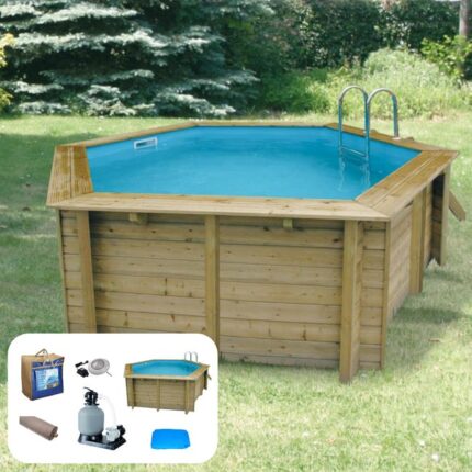 Piscine bois Hawaï family, Diam.4.1m + bâche et spot led Ubbink