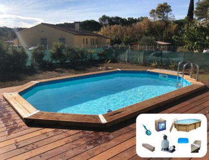Piscine bois Ouessant UBBINK, octogonale L.4.9 x l.3 x H.1.2 m