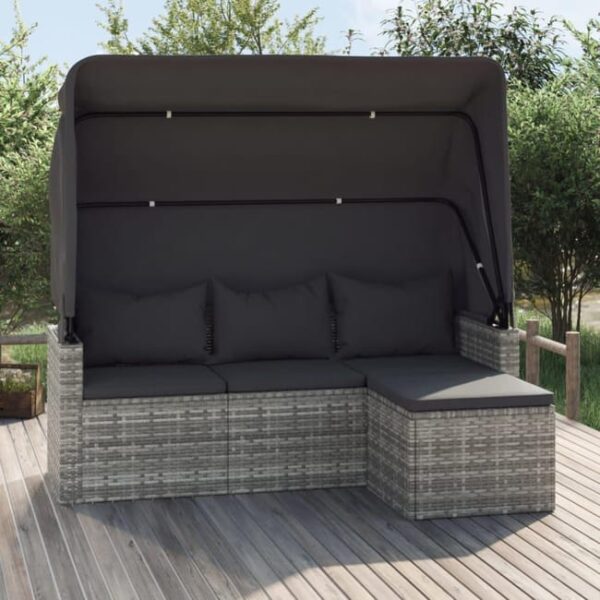 The Living Store - Canapé de jardin 3 places avec toit et repose-pieds Gris