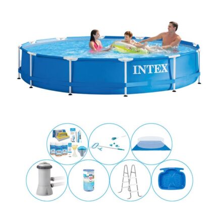 Intex Metal Frame Ronde 366x76 cm - 8 pièces - Paquet de piscine tout en 1