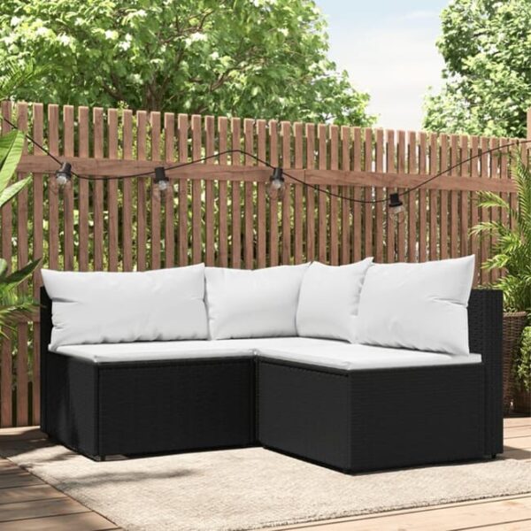 The Living Store - Salon de jardin 3 pcs avec coussins Noir Résine tressée