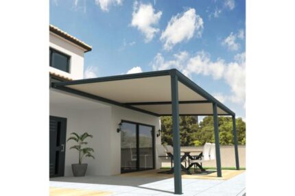 Pergola toile SUNLIGHT Gris anthracite - Écru 5,00x4,00m + LED