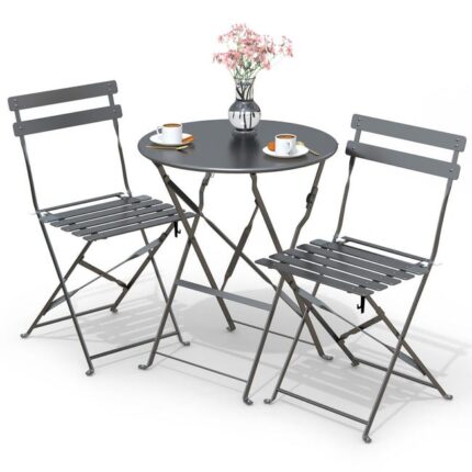 Ensemble bistro extérieur 1 table 2 chaises acier gris