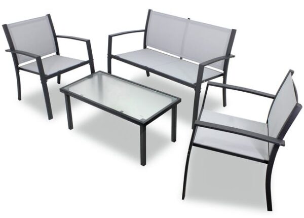 Venprodin - Salon de Jardin - 1 Banc, 2 Chaises, Table Rectangulaire Noir