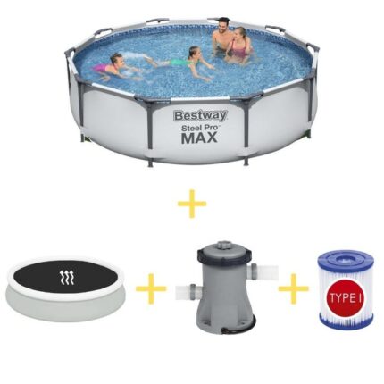 Bestway Piscine - Steel Pro MAX - 305 x 76 cm - Avec Tapis Solaire, Pompe de filtrage & Filtre
