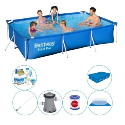 Offre combinée de piscine - Bestway Steel Pro Rectangulaire 300x201x66 cm