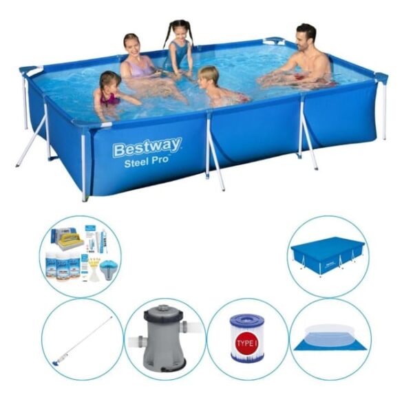 Offre combinée de piscine - Bestway Steel Pro Rectangulaire 300x201x66 cm