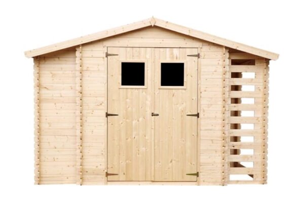 Abri de jardin en bois et range bûches extérieur TIMBELA M389 - Stockage extérieur I206xL328xH218 cm/ 3,53 + 0,97+0,97 m2 Petit abri à outils