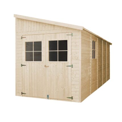 Abri de Jardin en Bois Naturel (avec paroi latérale)- Stockage extérieur avec fenêtres- H244x218x514 cm/10 m2, hangar en bois naturel - TIMBELA M341A