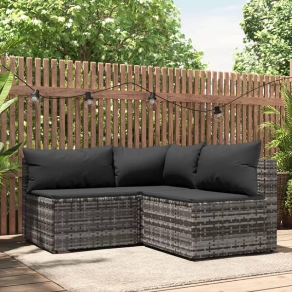 The Living Store - Salon de jardin 3 pcs avec coussins Gris Résine tressée