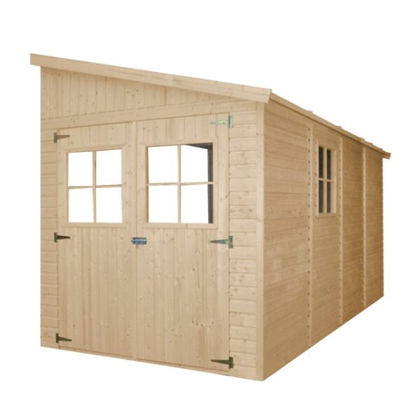 TIMBELA M340+M340G Abri de Jardin en Bois Naturel (sans paroi latérale) PLUS LES PLANCHERS IMPRÉGNÉ- Stockage extérieur avec fenêtres- H243x216x416 cm
