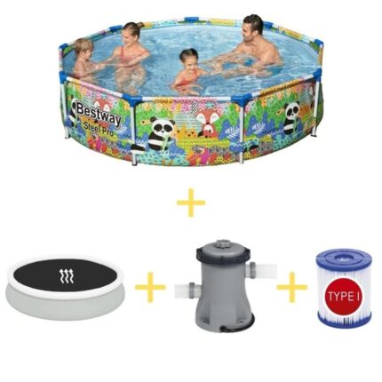 Bestway Piscine - Steel Pro - Animaux - 274 x 66 cm - Avec Tapis Solaire, Pompe de filtrage & Filtre
