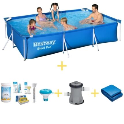 Bestway Piscine - Steel Pro - 300 x 201 x 66 cm - Avec WAYS Kit d'entretien, Pompe de filtrage & Tapis de sol