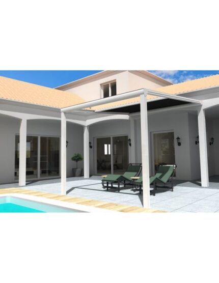 Pergola toile TILA 4,00x3,50m Motorisé à  télécommande + manœuvre de secours (Noir - Blanc)