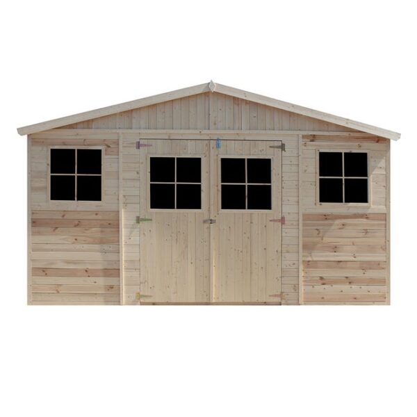 Abri de Jardin en Bois Naturel - Stockage extérieur avec fenêtres- H246x418x220 cm/8 m² hangar en bois naturel - TIMBELA M332