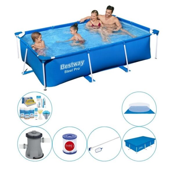 Bestway Steel Pro Rectangulaire 259x170x61 cm - Bleu - Piscine plus des accessoires