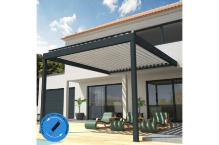 Pergola Bioclimatique COCOON antihoraire perpendiculaire Mixte Gris anthracite / Blanc 4,576x4,00m Verin