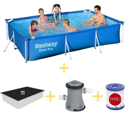 Bestway Piscine - Steel Pro - 300 x 201 x 66 cm - Avec Tapis Solaire, Pompe de filtrage & Filtre
