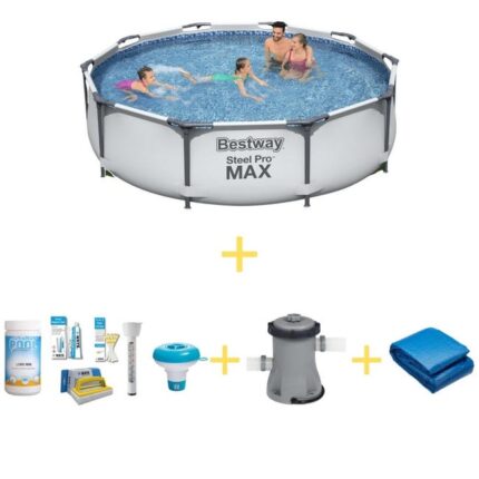 Bestway Piscine - Steel Pro MAX - 305 x 76 cm - Avec WAYS Kit d'entretien, Pompe de filtrage & Tapis de sol