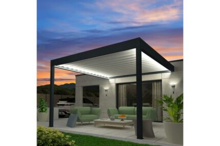 Pergola rétractable CONCEPT Mixte Gris anthracite / Blanc 4,50x5,213m Moteur + Télécommande + LED